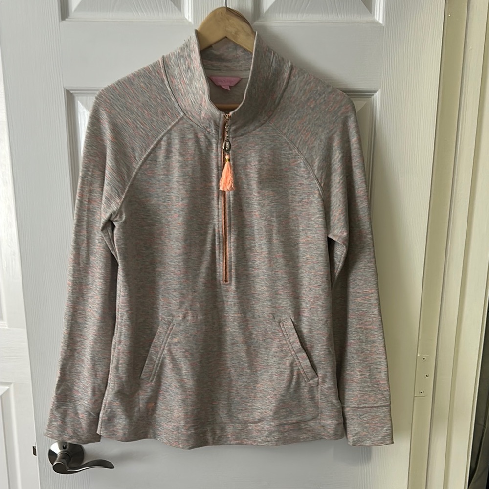 Lilly Pulitzer Gray and Pink Sunny State of Mind 1/4 Zip